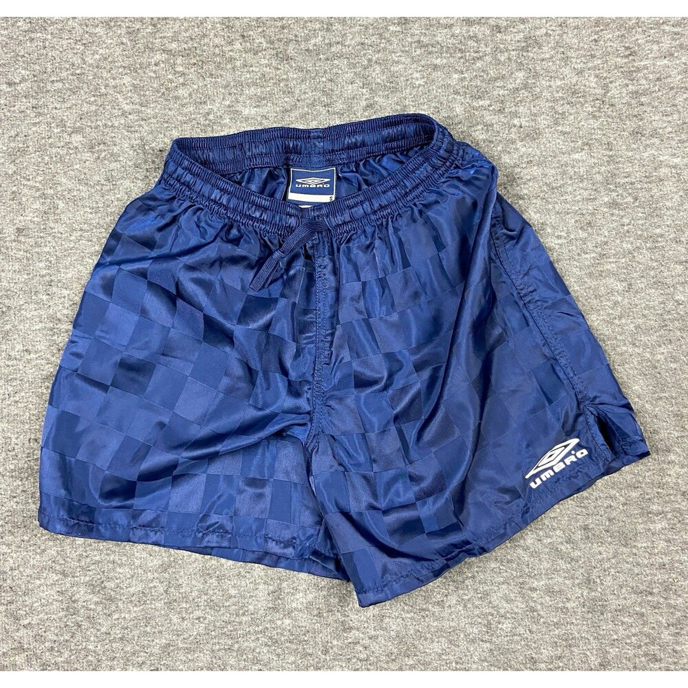 Vintage Umbro Shorts Adult S Blue Y2K Soccer Shiny Jacquard Checkerboard